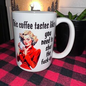 Retro White Coffee Mug with Red Accents